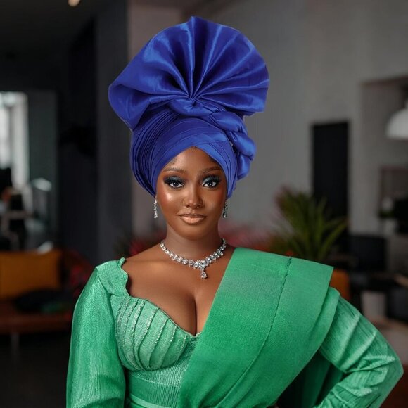 African Headwrap Polyester Monochrome Elastic for Women Wedding Travel main image 2